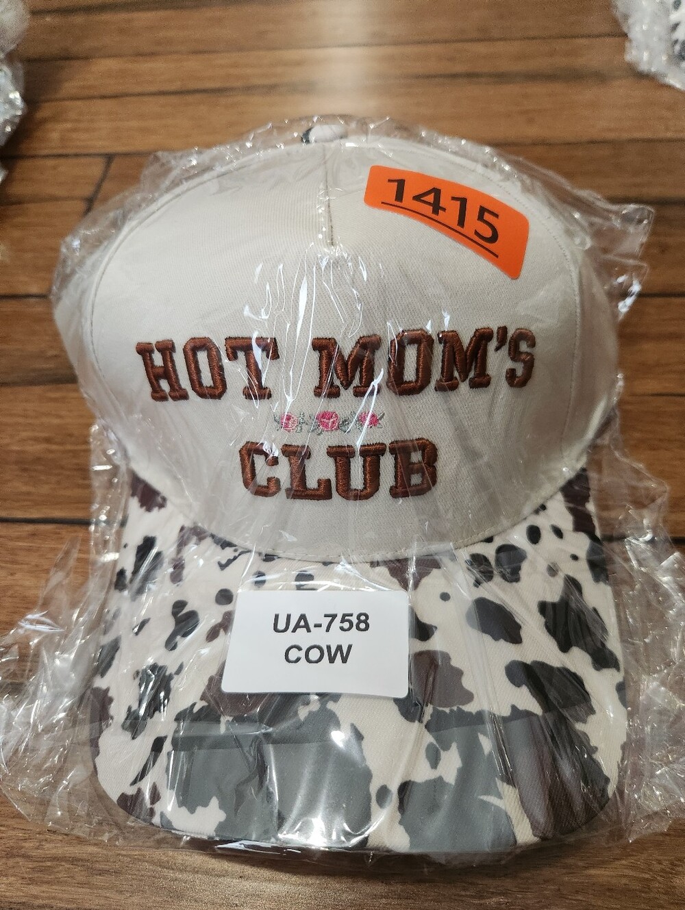 Hot Mom's Club Cow Print Trucker Hat - Beige & Black